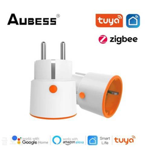 AUBESS Tuya Smart Zigbee 3.0 Power Plug 16A EU Outlet 3680W Meter Remote Control Work With Alexa And Tuya Hub