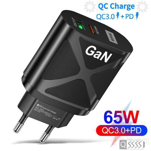 65W GaN Charger 2 Ports Quick Charge QC 3.0 Fast Charger for iPhone 13 Pro Xiaomi Laptop Travel Wall Power Adapter