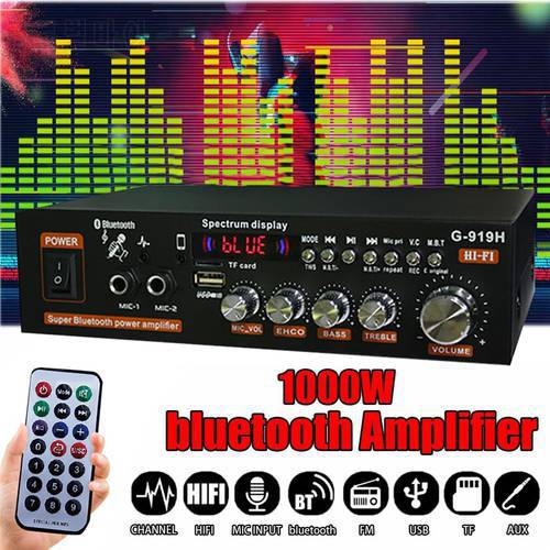 1000W Home Power Amplifiers Audio G-919H HIFI Bluetooth 5.0 Audio Amplificador Subwoofer Speakers 220V/110V FM USB Amplifiers