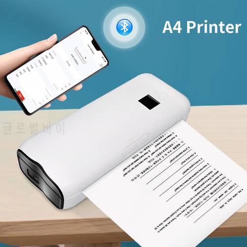 A4 Portable Thermal Printer Mobile Mini Office Bluetooth Machine Thermal Paper Roll heat Transfer No Need Link Or Ribbon