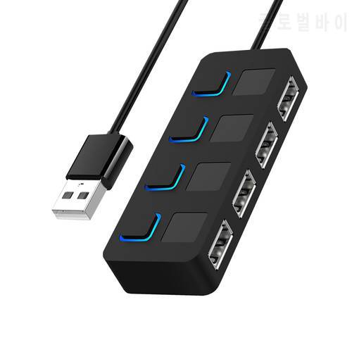USB 2.0 HUB Multi USB Splitter 4 Ports Expander USB Power Adapter w/ LED Indicator Power Switch USB Flash Drives for Laptop PC