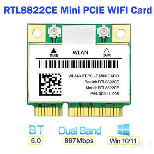 RTL8822CE 1200Mbps 2.4G/5Ghz 802.11AC WiFi Card Network mini PCIe RTL8821CE Bluetooth 5.0 Support Laptop/PC Windows 10/11