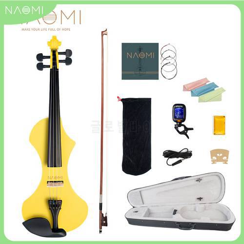 NAOMI Professional 4/4 Full Size Electric Violin Set w/ Brazilwood Bow+Nylon Protect Bag+Violin Strings+Rosin+Maple Bridge