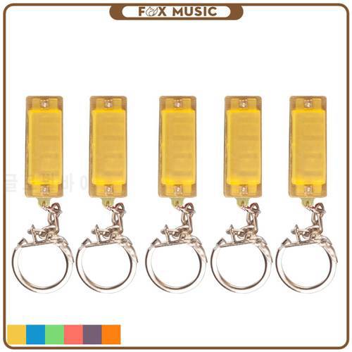 5 Pieces 4 Hole 8 Tone Mini Harmonica Keychain Key Rings Toy Gift Yellow For Music Musical Instrument