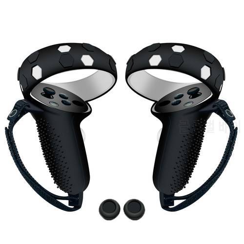Touch Controller Silicone Grip Ring Cover+Adjustable Hand Strap +Thumb Caps for Oculus Quest 2 VR Protective Accessories Black