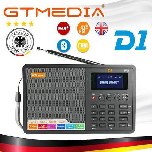 GTMEDIA D1,Portable Digital Radio,Support DAB+/FM+BT/Card/AUX,Multi Band Radio Speaker,LCD Display Alarm Clock Radio with 18650