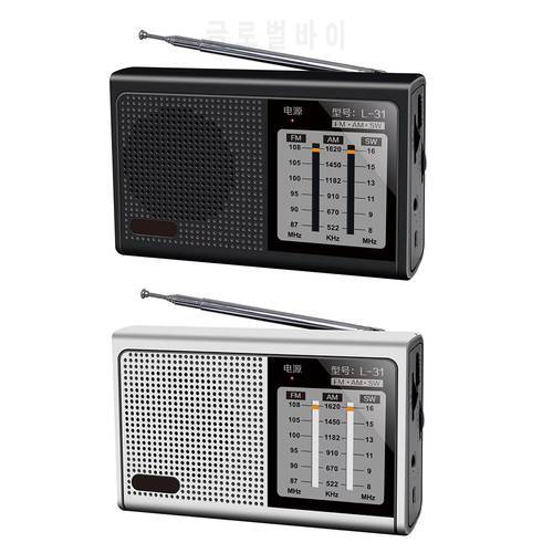 Full Band Radio Portable FM AM SW Radio Receiver Retro Loudspeaker with Retractable Antenna 3.5mm Headphone Jack Rechargeable