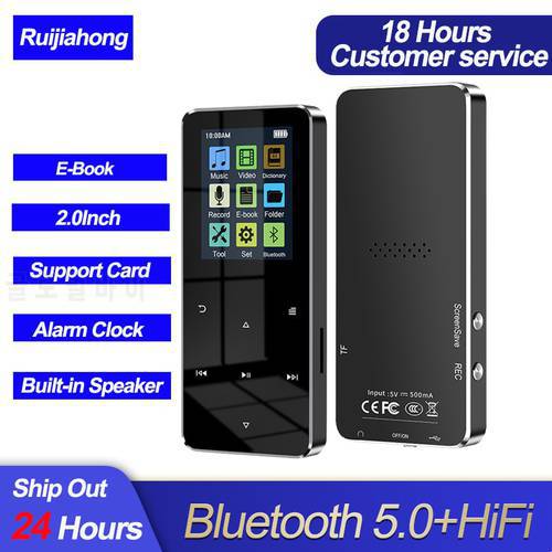 MP4 Player 2.0Inch Metal MP3 MP4 Music Player HiFi Bluetooth 5.0 Support Card Built-in Speaker With FM Alarm Clock E-Book Player