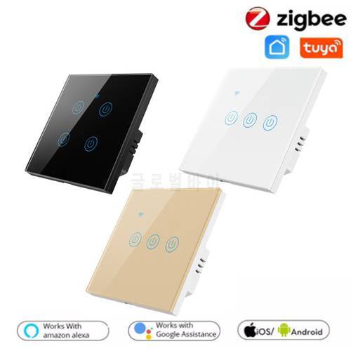 2021 New Tuya 1/2/3/4 Gang ZigBee Smart Touch Switch EU Standard Wall Switch Neutral Line Required For Alexa Google Home