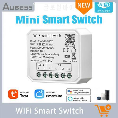 Aubess Tuya WiFi Smart Switch Mini Module 1/2 Gang Smart Life Tuya Remote Control Work With Alexa Google Home