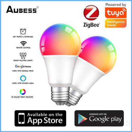 Tuya 9W Zigbee Smart Light Bulb, E27 RGB LED Lamp Dimmable With Smart Life APP, Voice Control For Google Home, Alexa Smart Home