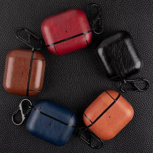 Luxury Genuine Leather Case for AirPods 3 Full Protection Case with Anti lost Hook For AirPods 3 Cases Shockproof Earphone Case