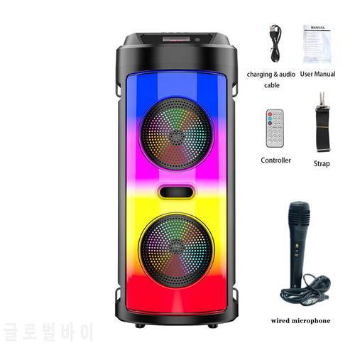 Portable High-end Outdoor Dual 4-inch Loudspeaker Party Flame Light Effect Wireless Bluetooth Speaker With Microphone Deep Bass