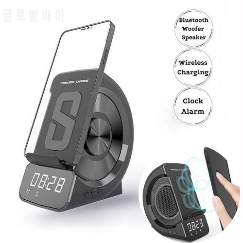 Wireless Charger Bluetooth Speaker Compitible Speaker Clock Alarm FM Radio Audio TF Card Multifunction Mobile Phone Holder
