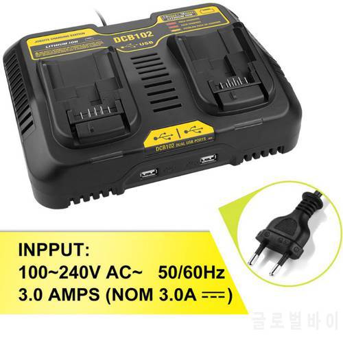Double charging postion with Dual USB Port DCB102 Li-ion Battery charger For DeWalt 12V 14.4V 18V 20V DCB200 DCB201 fast
