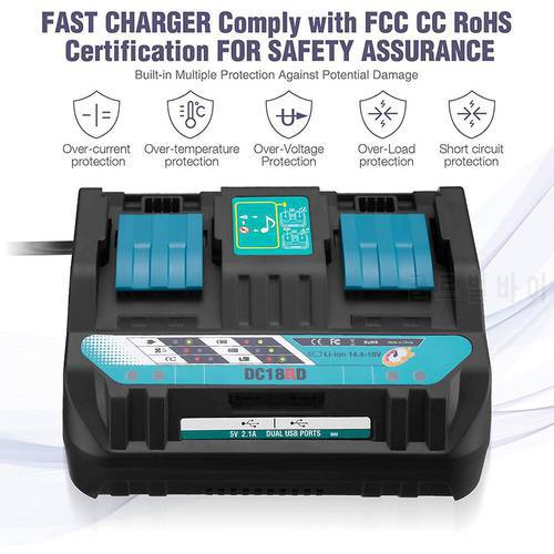 Double charging port Battery Charger For Makita 14.4V 18V BL1830 Bl1430 DC18RC DC18RA US EU UK AU Plug with USB port