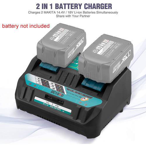 18V DC18RD Dual Ports Battery Charger for Makita 14.4V-18V LXT Lithium-Ion Battery BL1415 BL1430 BL1830 BL1840 BL1850 BL1850B