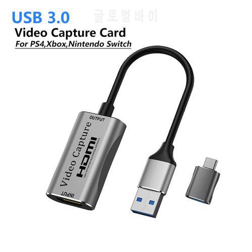 Video Capture Card USB 3.0 to HDMI-compatible USB C Camera Recording Streaming Grabber Recorder for PS3 4 Xbox Nintendo Switch