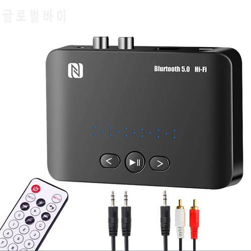 NFC Bluetooth 5.0 Audio Receiver 3.5Mm AUX RCA Wireless Stereo Music Adapter Support U Disk Play With IR Remote Control