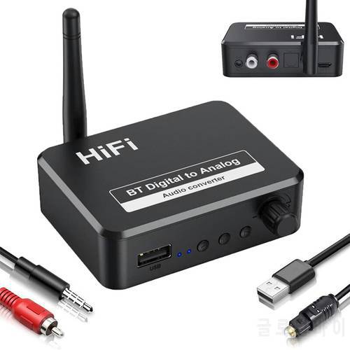Digital to Analog Audio DAC Converter Adapter Digital SPDIF Optical Toslink to 3.5mm 3.5 AUX Jack RCA L/R Bluetooth 5.0 Receiver