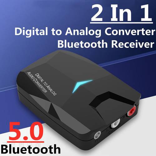 Digital to Analog Audio Converter Spdif Optical Fiber Coaxial Signal to 3.5MM AUX RCA Amplifier Decoder & Bluetooth 5.0 Receiver
