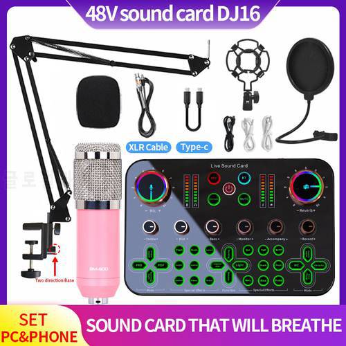 BM 800 with Sound Card Wireless Condenser Microphone for Youtube Recording USB PC Streaming Living Gaming Podcasting Singing Mic