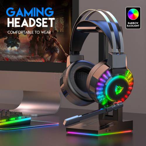 3.5mm RGB LED Stereo Bass PC Gamer Headphones With Microphone For PS4 Playstation 5 Xbox Over Wired Gaming Headset Gamer