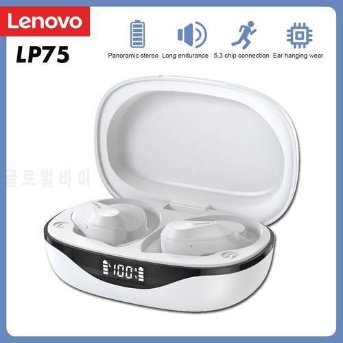 Lenovo LP75 Bluetooth 5.3 True Wireless Headphones with Mic Ear-hook Sweatproof Sports Headset Gaming Earphone with Charging Box