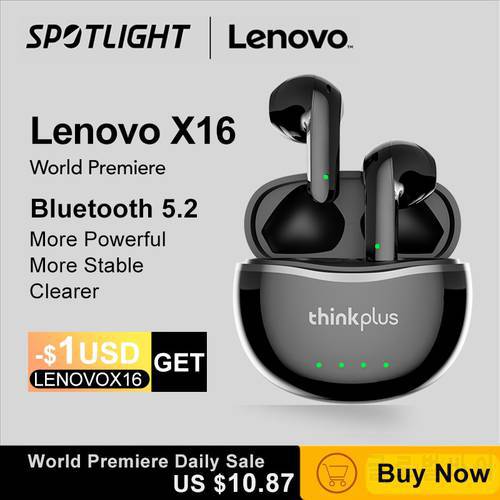 2022 New Original Lenovo X16 Headphone Bluetooth 5.2 TWS Wireless Earbuds Stereo Sports Earhook Earphone With Dual HD Microphone