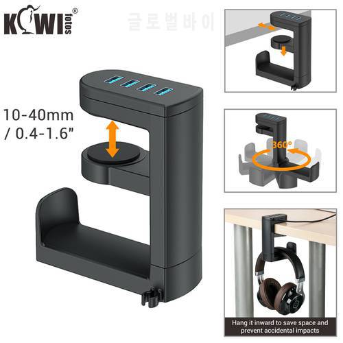 Headphone Bracket Swivel Mounted PC Gaming Headset Stand Holder Under Desk Hanger Hook Earphones Display Stand With USB Ports