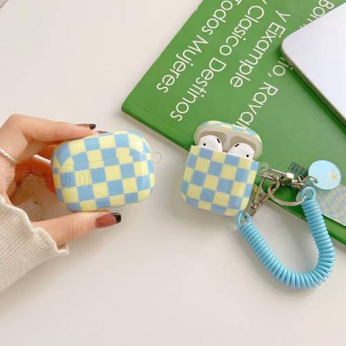 Korea lattice Chess Board Cute Hand Strap Keychain Earphone Silicone Case For Apple Airpods 1 2 AirPods Pro 3 Headset Cute Cover