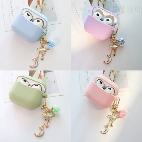 Colorful Glass Ball Planet Moon Diamond Keychain For Apple Airpods 3 2021 Case Earphone Silicone Headset Charging Box Shell