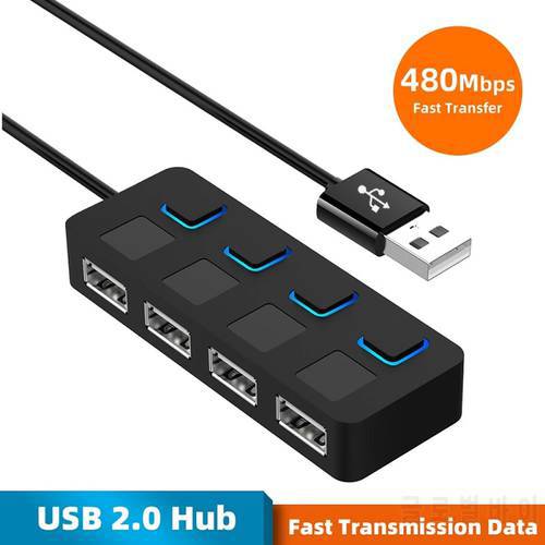 4 Ports USB 2.0 HUB USB On/Off Switch Splitter Expander with Independent 480Mbps Fast Transmission Data Adapter For PC Computer