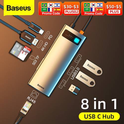 Baseus USB Hub HDMI-Compatible 4K Type C to USB 3.0 Splitter PD 100W Dock Station for MacBook Pro Air M1 8/6/5/4 Ports in 1 HUB