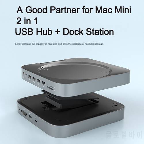 USB C Hub + Hard Drive Enclosure Dock Station for Mac Mini,With HDMI-compatible,VGA TF/SD Card Reader Perfect for Mac Mini