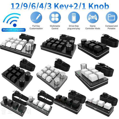 Bluetooth Wireless/USB 12 Key 2 Knob Mechanical Keyboard Gaming Keyboard Shortcut Programmable Keypad Keys Custom Macro 3-9 Key