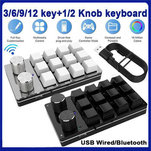 Mini Keyboard 3/6/9/12 Keys + 1/2 Knob Macro Custom Gaming Keyboard Programmable DIY Mechanical Keyboard Macro Keypad PS Drawing