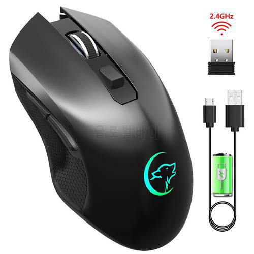 2.4G USB Wireless Mouse 2400DPI Adjustable Rechargeable Colorful Lighting Gaming Mouse Ergonomic 6 Buttons Mice For PC Laptop