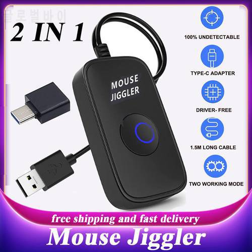 2 IN 1 USB Mouse Jiggler Undetectable Mouse Mover Automatic Computer Mouse Mover Jiggler Keeps Computer Awake Simulate Mouse