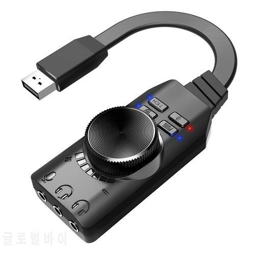 GS3 7.1 Channel Sound Card Converter Adapter External USB Audio Headset Audio Jack Cable Adapter Switch Volume for PC