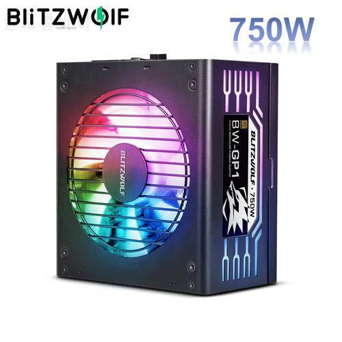 BlitzWolf BW-GP1 750W Desktop Computer ATX Fully Modular Power Supply Silent Fan for PC Computer Gaming PC Power Supply RGB