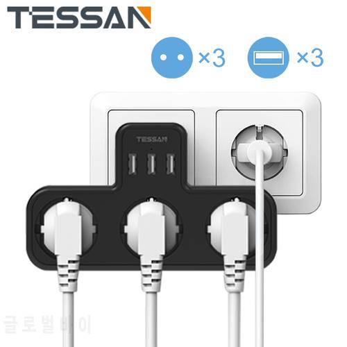 TESSAN Black Multiple Wall Socket with 3 AC Outlets & 3 USB Ports, 6 in 1 USB Adapter with Overload Protection for Home, Office