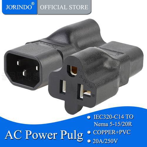 JORINDO C14 TO 5-15R,IEC 320 C14 Male to Nema 5-15R/20R Comb AC Power Adapter,C14 15Amp to T Blade 20Amp AC Cable, C14 TO 5-20R