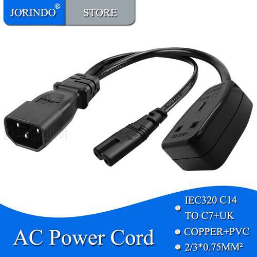 IEC320 C14 Plug 3-Prong Male Power Cable Cord AC Power Adapter to Figure 8 shape interface and British standard 3 square socket