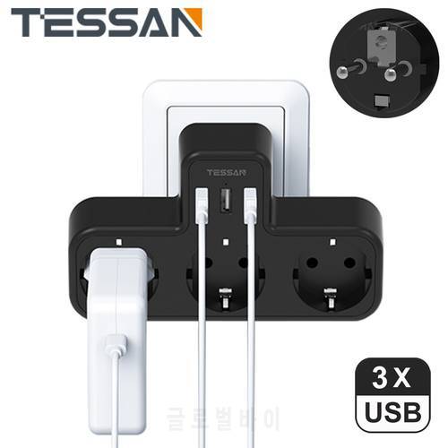 TESSAN Black Multiple Plugs Power Strip with 1/3 Schuko Plugs & 2/3 USB Ports, EU Wall Socket Adapter for Home, Office, Kitchen