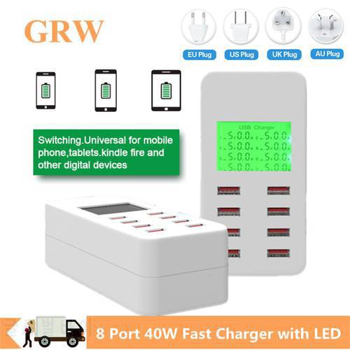 Grwibeou Smart USB Charger LED Display 8 Port 40W Fast Charging For iPhone iPad Samsung Huawei Xiaomi Mobile phone