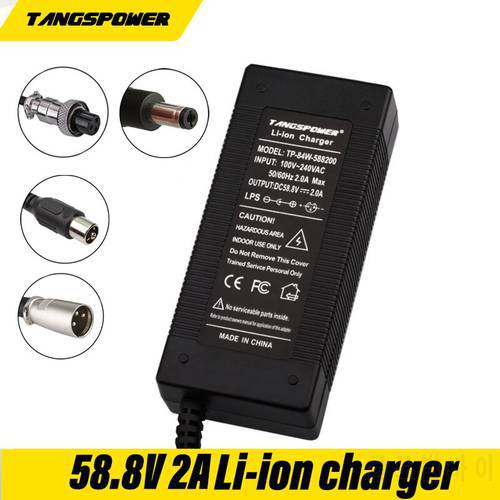 Output 58.8V 2A Lthium Battery Charger Input 100-240V For 14Series 52V Electric Scooter E-Bike Charger DC / GX16/ GX12 Connector