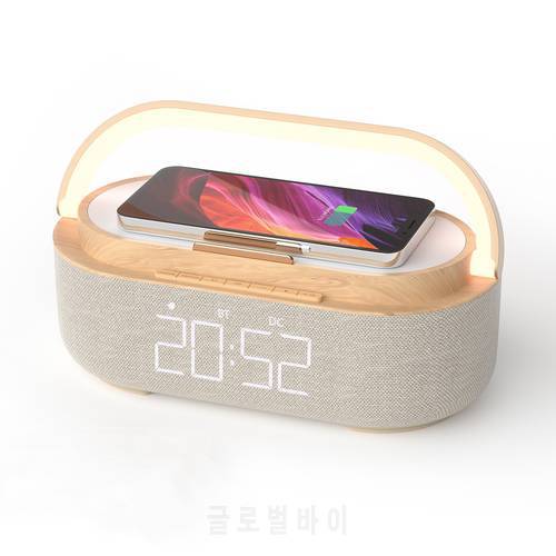 Desktop Alarm Clock Wireless Charger Modern Wooden Digital LED Qi Wireless Charging Pad Alarm Clock LED for iPhone 13 14 Charger