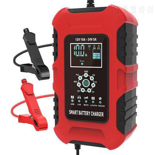12V 24V 10A Automatic Smart Battery Charger, LiFePO4 Fast Battery Charger, Car Battery Charger for GEL WET AGM Battery