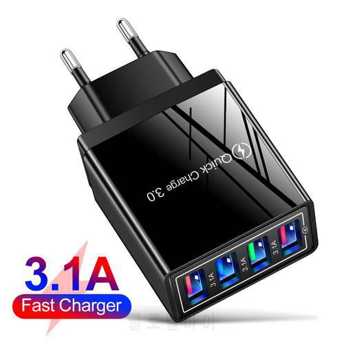 Charging Head 12w 4 Usb Devices Mobile Phone Charger 3a Color Charging Head Us / Eu / Uk Plug Black Shell